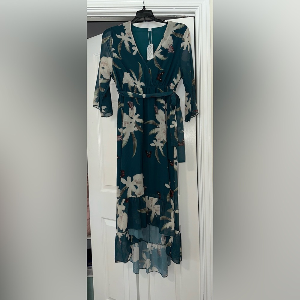 Elegant Floral Teal Dress